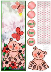 Teddy Bear Love You ? with Love Zigzag Flower Card