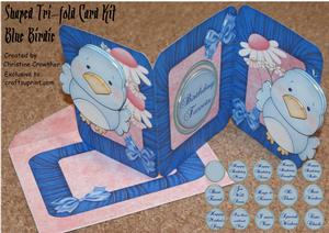 Blue Birdie Shaped Tri Fold Card Kit