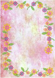 Applique Flowers on Watercolour Background - Pink & Gold