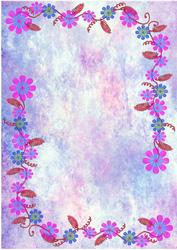 Applique Flowers on Watercolour Background - Pink & Purple