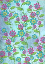 All Over Applique Flowers on Blue Watercolour Background