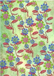 All Over Applique Flowers on Green Watercolour Background