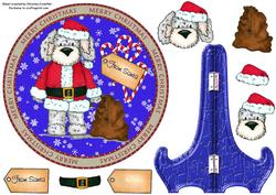 Merry Christmas Santa Dog Plate Card with Decoupage