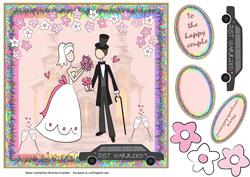 Just Married Couple with Limousine