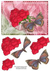 Red Roses with Butterfly on Parchment - Any Occasion Card