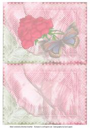 Red Roses with Butterfly on Parchment - Insert