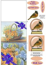 Flower Basket & Bird Globe Stand-up Element Easel Card