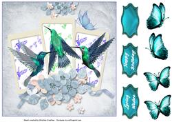 Humming Birds Happy Birthday Loving Wishes in Blue
