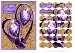 Purple Hearts on Gold Silk Anniversary Patchoupage