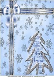 Silver Christmas Tree on Snowflakes Background