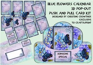 Plush Blue Flowers Calendar Push and Pull Card Kit
