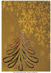 Floral Christmas Tree on Gold Snowflakes Background