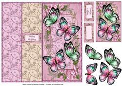 Butterflies & Roses Dl No Hole Foldback Card - Pink