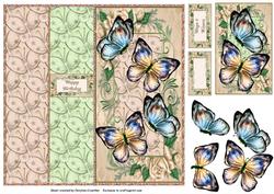 Butterflies & Roses Dl No Hole Foldback Card - Cream
