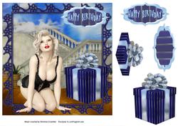 Birthday Pinup with Blue Gift Decoupage