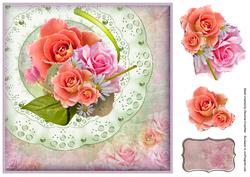 Rose Bouquet on Beaded Doily