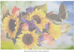 Sunflower Bouquet and Butterfly Textured Background