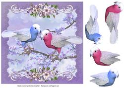 Pretty Blue and Pink Lovebirds on Lilac Background