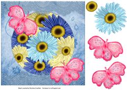 Gerberas and Lace Framed in Blue