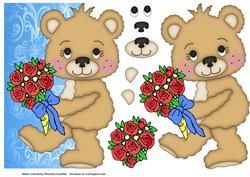 Teddy with Flowers Shaped Card