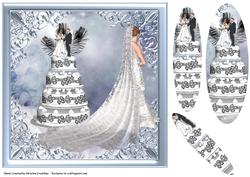 White Wedding Framed Bride with Cake