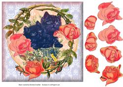 Lucky Vintage Cats in Rose Frame