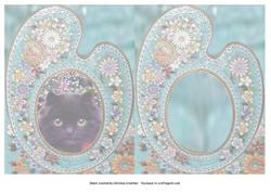 Pretty Black Cat in Floral Vintage Frame Insert