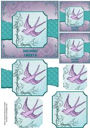 Birthday Tweets Purple Aqua - Torn Strip Square