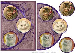 Vintage Cats Easy Cut Circular Swirl Frame Trio Card