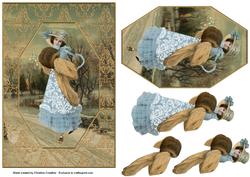 Blue Vintage Christmas Girl Panel Decoupage Card