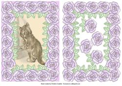 Large Pearly Rose Framed Mischevious Kitty Cat