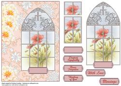 Red Poppy in Church Window - Never Forgotten - Sympathy