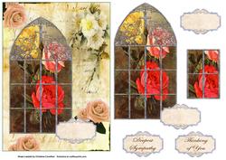 Roses in Church Window -thinking of You - Deepest Sympathy