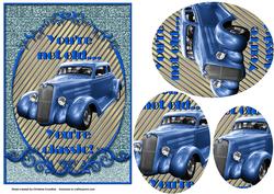 Blue Vintage Gatsby Car Fancy Scrolled Oval Pyramid