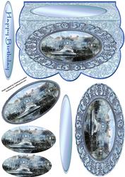 Boating Scene - Scalloped Oval Ironwork Pyramid