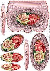Pair of Roses - Scalloped Oval Ironwork Pyramid