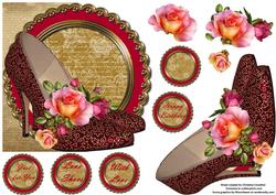 Ruby Shoes and Roses Shaped Card with Decoupage