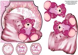 Baby Girl and 1st Birthday Shaped Card with Decoupage