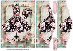 Black Floral Dress Ensemble - Wavy Edged Side Stacker