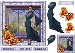Elegant Lady at Lavender Window with Roses