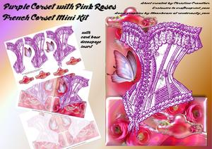 French Corset Minikit - Purple Corset with Pink Roses