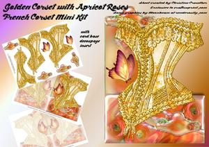 French Corset Minikit - Golden Corset with Apricot Roses