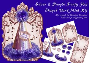 Silver & Purple Party Hat Shaped Card Mini Kit