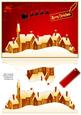 Snowy Village Christmas Eve - Red Stars Background