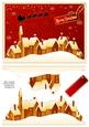Snowy Village Christmas Eve - Red Snowflake Background