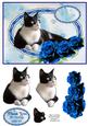 Black and White Cat with Blue Roses Thank You