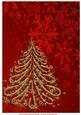 Gold Christmas Tree on Red Snowflakes Background