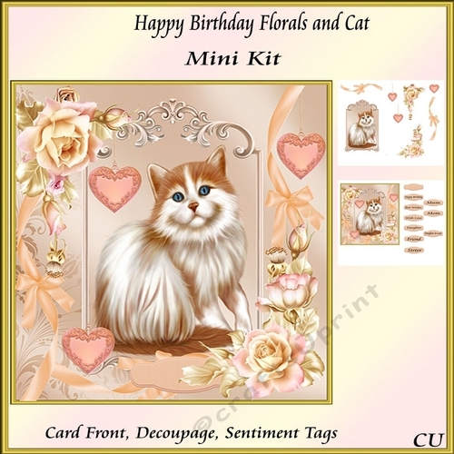 Happy Birthday Florals and Cat Mini Kit