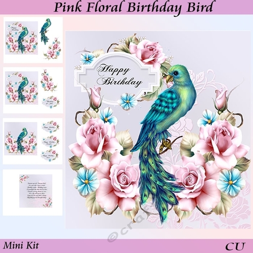 Pink Floral Birthday Bird Mini Kit