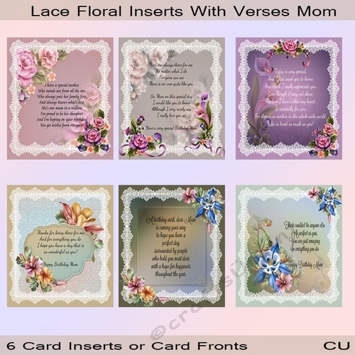 Lace Floral Inserts With Verses For Mom